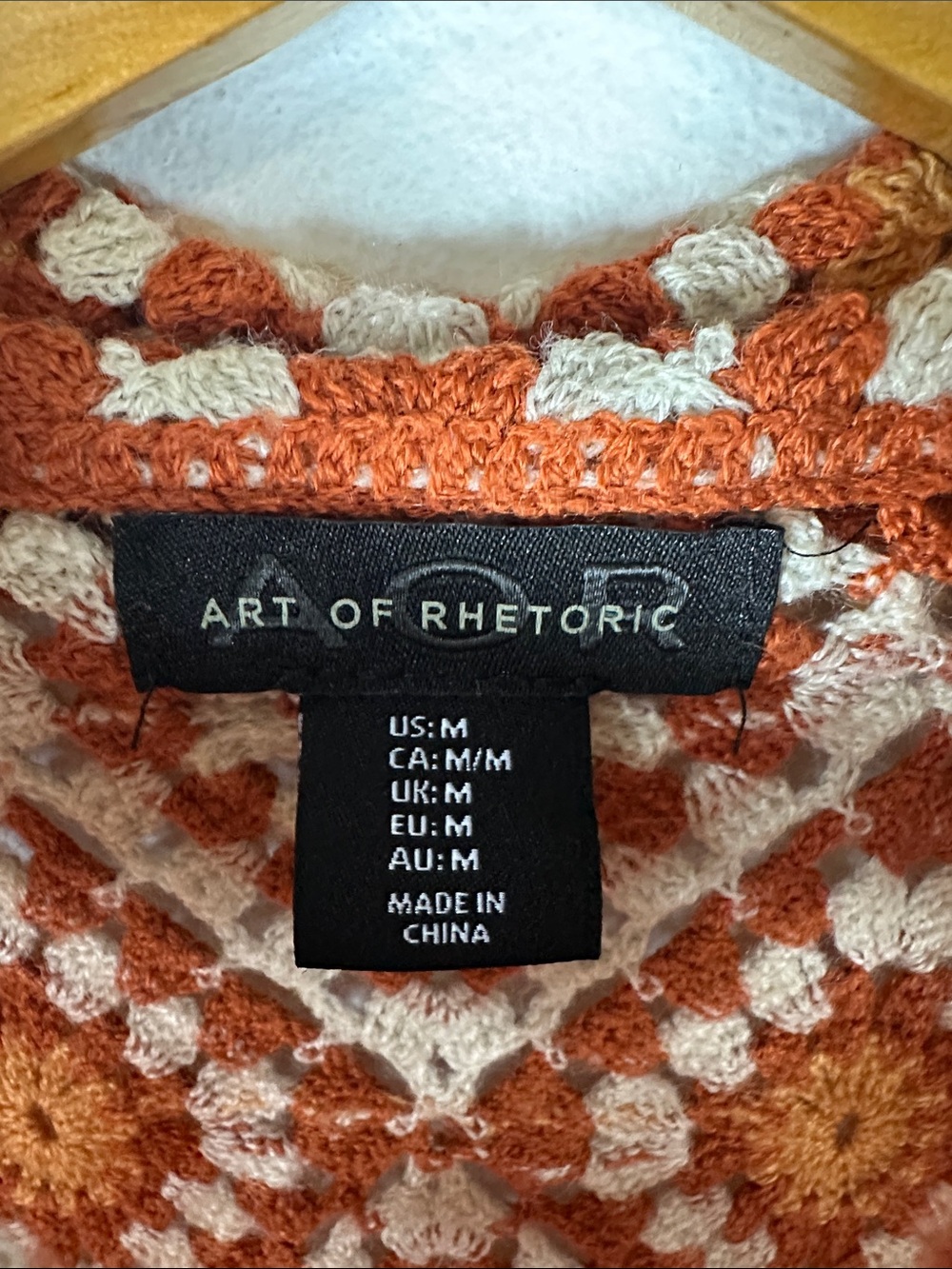 Art of Rhetoric Vintage-Inspired Orange Crochet Button-Up Cardigan Men’s M - Picture 8 of 14